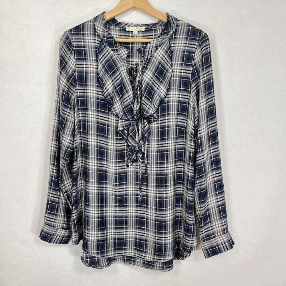 Jane and Delancey Plaid Blouse Lightweight School Girl Academia Coquette Girly L